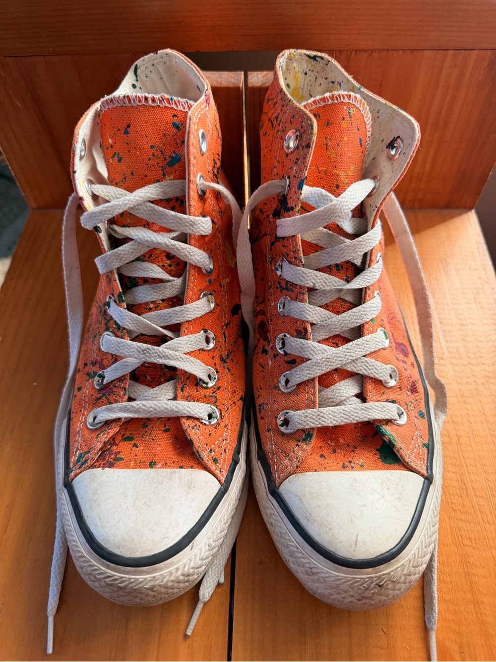 Paint Splattered Orange Converse Size Men's 7 Woman's 9